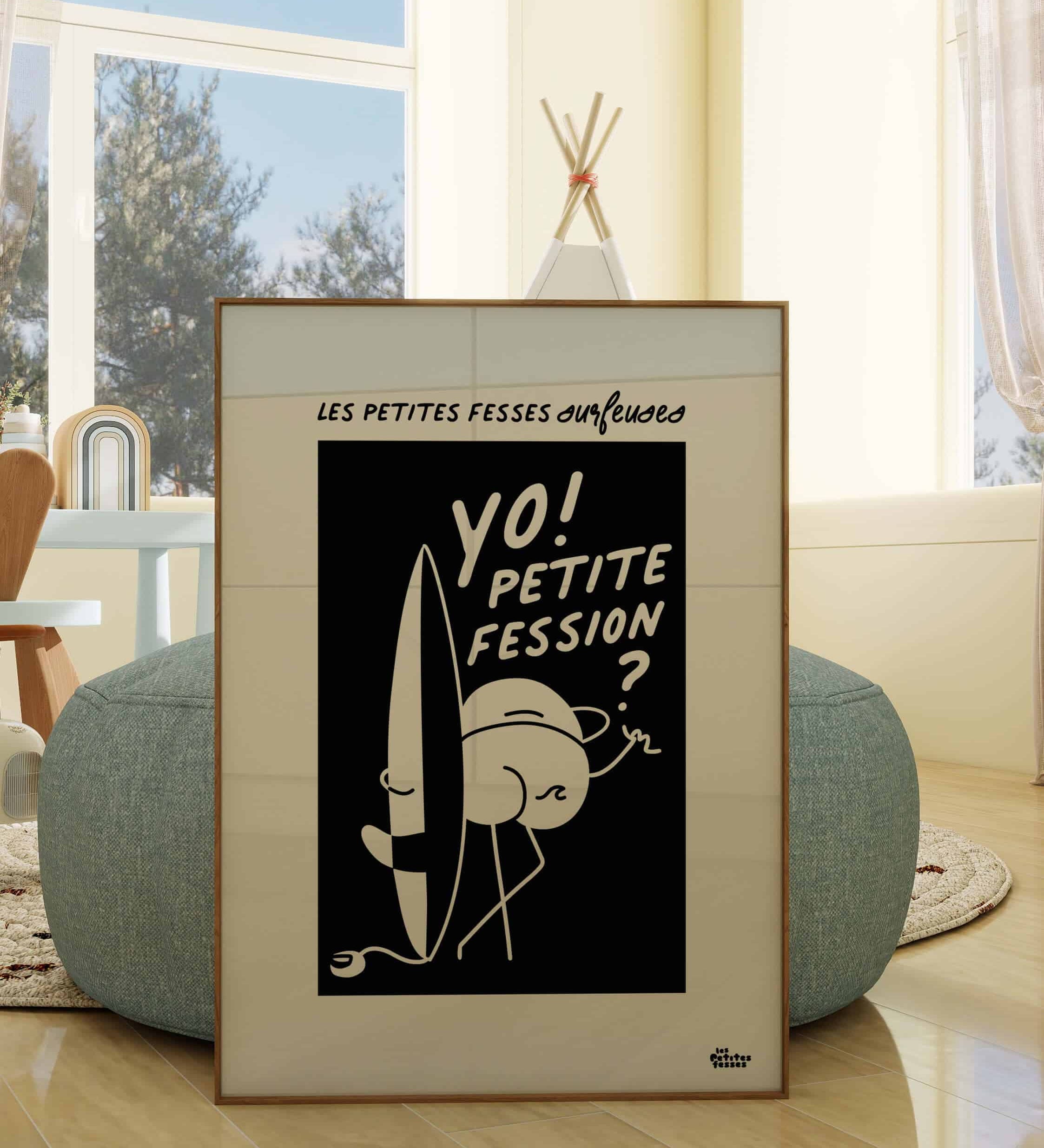 affiche-humoristique-noir-et-blanc-planche-de-surf-en-situation