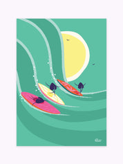 affiche-colorée-sport-trio-surfer