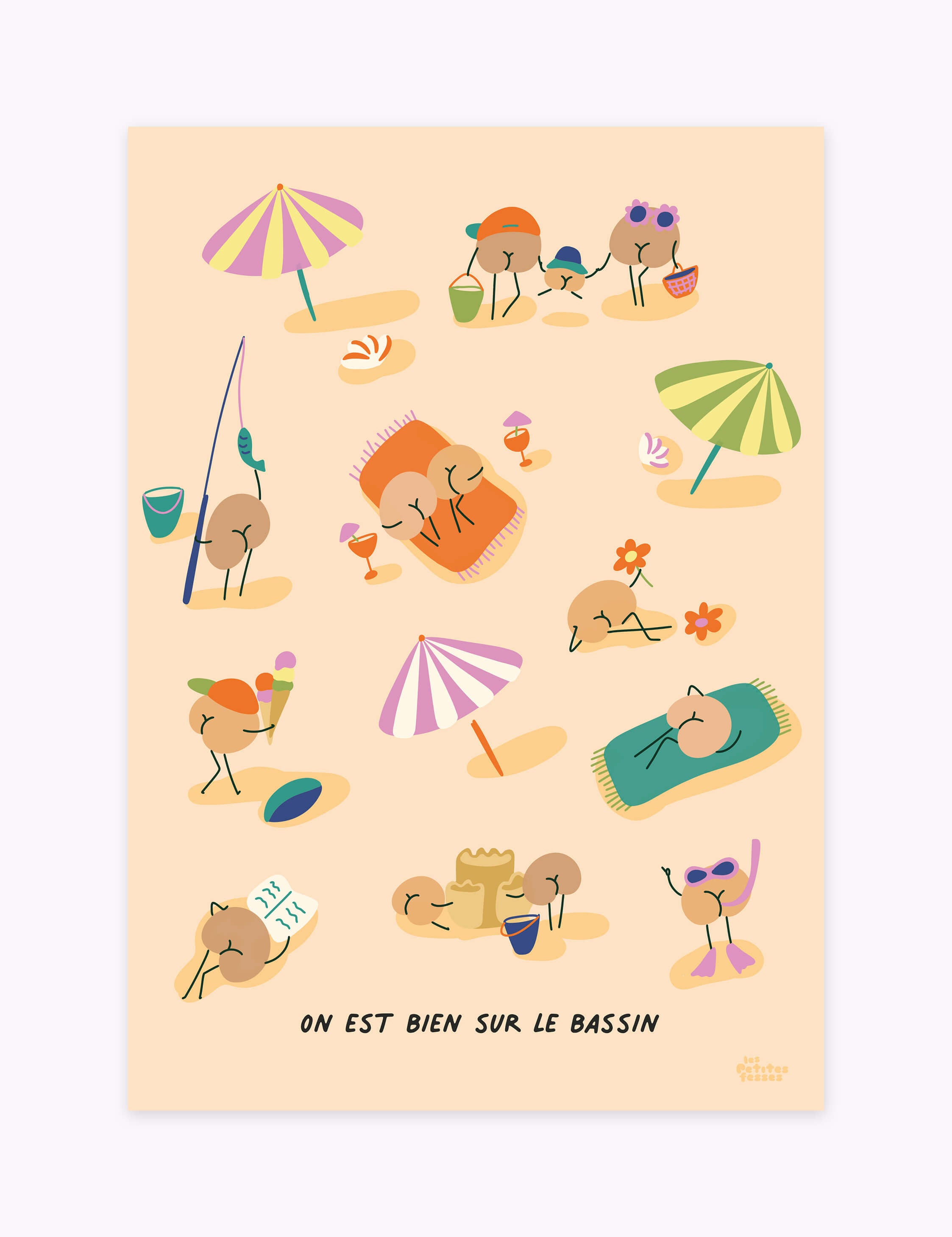 affiche-personnages-sur-la-plage-sur-le-sable-avec-parasol