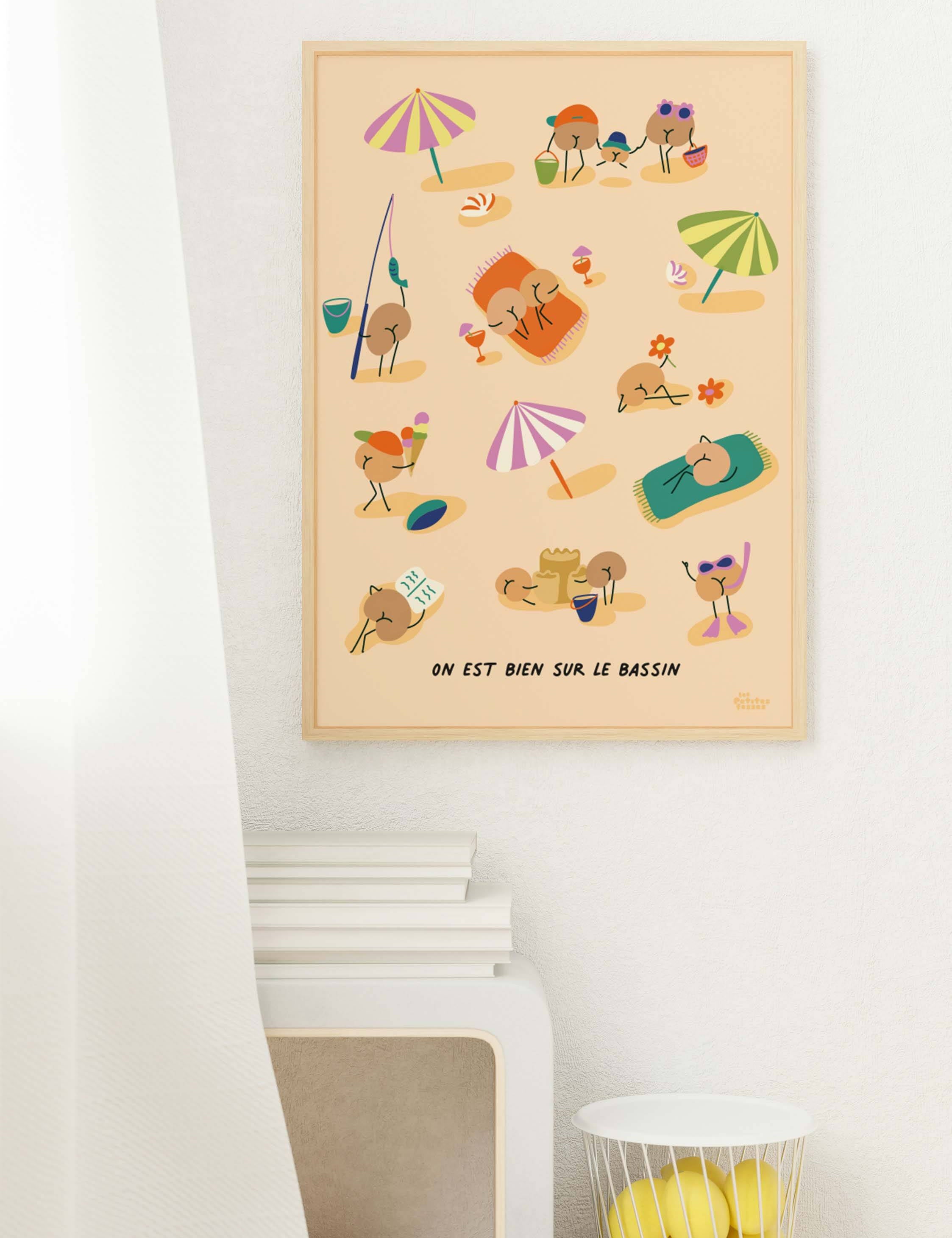 affiche-personnages-sur-la-plage-sur-le-sable-avec-parasol