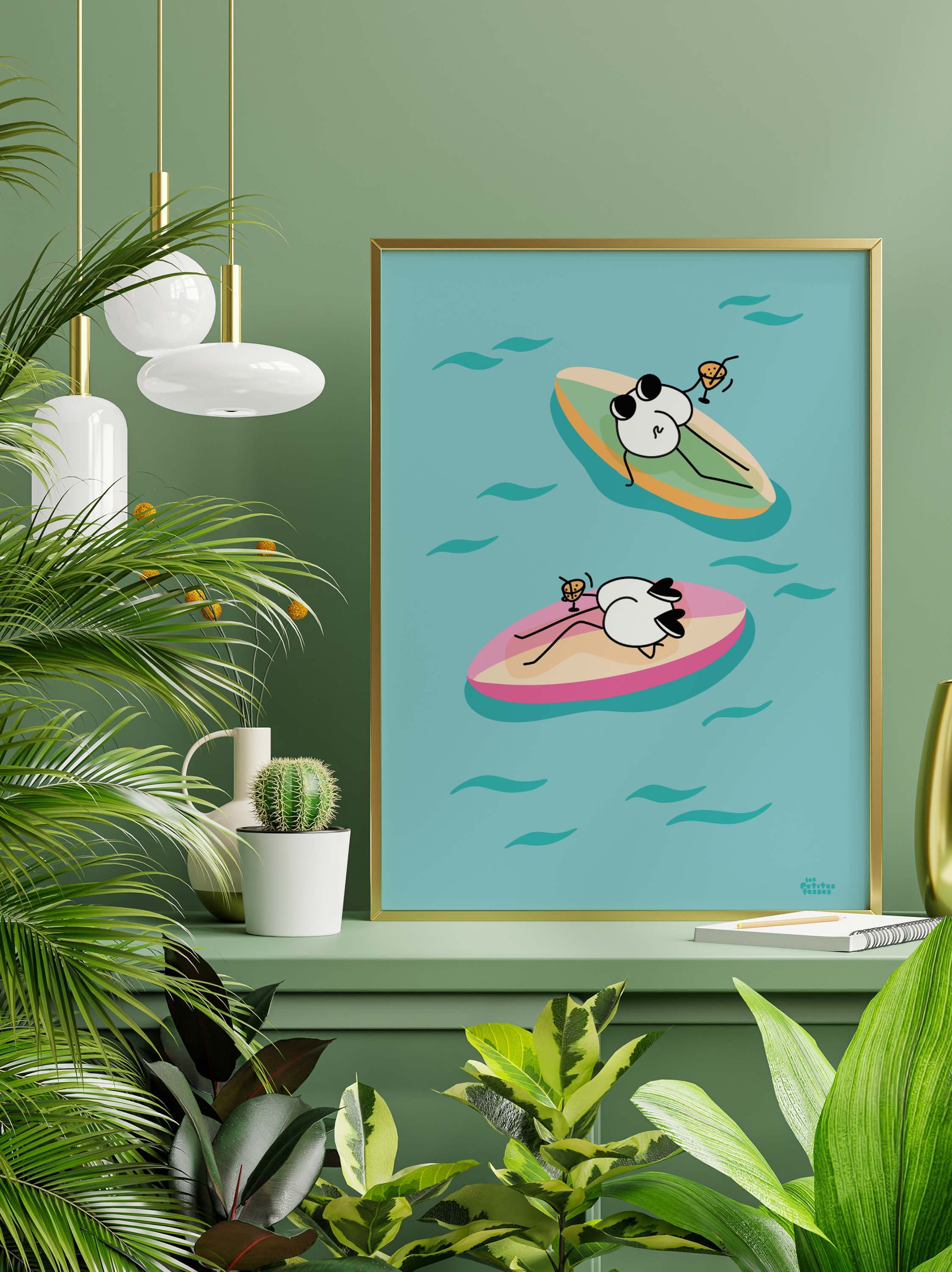 affiche-paddle-cocktail-ocean-bleu-humour